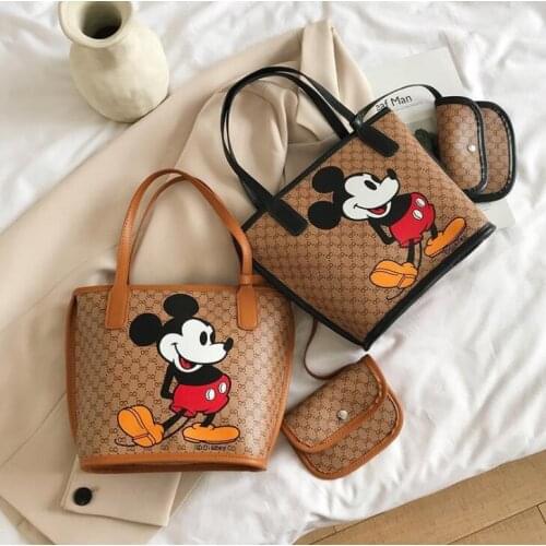 New Disney Mickey Mouse Fashion Trend handbags Woman Casual Shopping bag mickey Minnie Portable Cartoon pu bag ladies chain bags