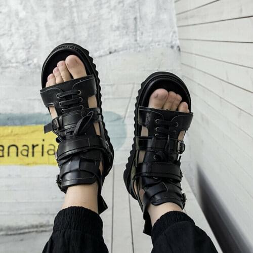 Mens Beach Gladiator Sandals Buckle High Top Roman Shoes British Style Strappy Summer Big size New 2022