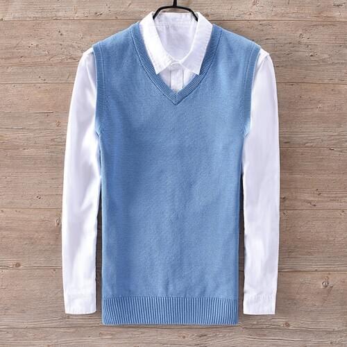 2018 Autumn and winter new mens cotton sweater vest business casual V-neck slim vest sweaters men sleeveless fashion maglione
