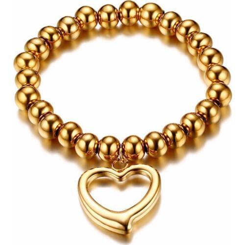 New Fashion Women Party Jewelry Lover Heart Pendant 4/6/8/10mm Stainless Steel Bracelet Bead Chain Woman Bracelets Bangles