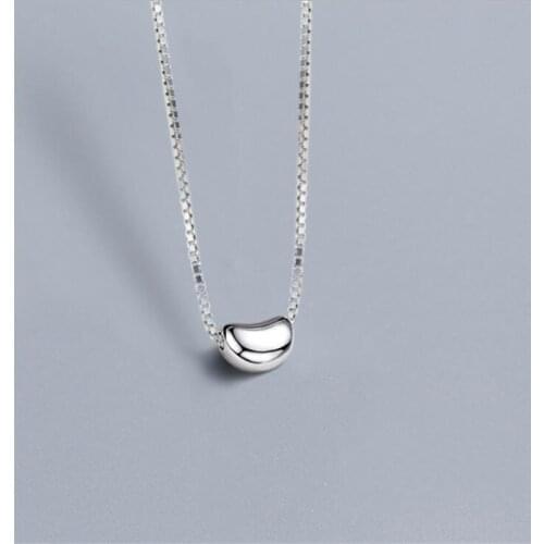 New Simple Temperament Lucky Small Light Bean Pendant 925 Sterling Silver Jewelry Acacia Bean Glossy Necklaces N071