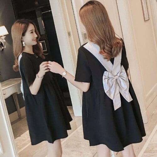 Maternity Clothes Pregnant Women Wearing Summer Doll Dresses Back Bow Knot Pregnant Women Short-sleeved Korean Pregnancy Dress