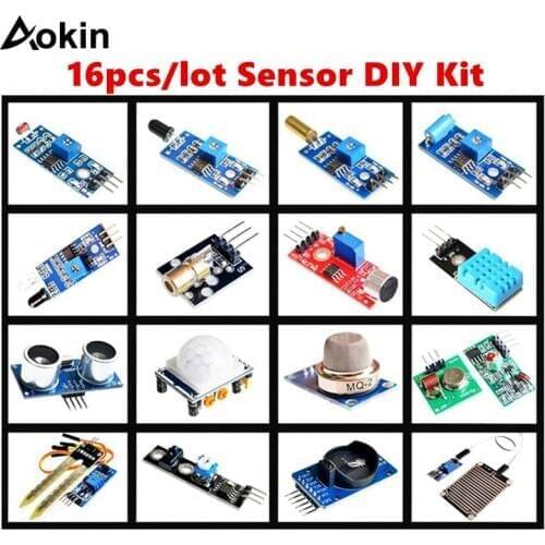 16pcs/lot Sensor Module Board Set Kit For Arduino starter Diy Kit Raspberry Pi 3/2 Model B 16 Rain Temperature tracing Sensor