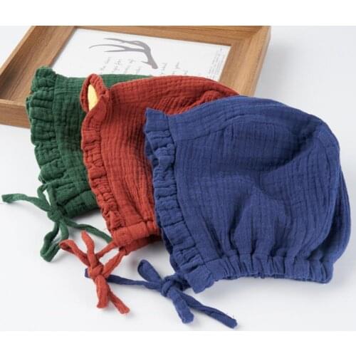 Newborn Baby Hat Solid Color Cotton All-match Skin Friendly Lovely Infant Adjustable Elastic Cord Beanie Cap for Spring Autumn