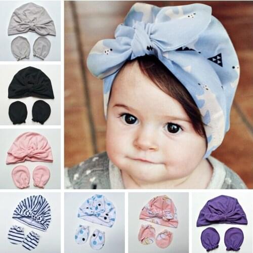 Lovely Bunny Ears Infant Cap and Anti-eat Hand Anti-Grab Face Protect Mitten Set Fashion Striped Toddler Hat Clothing Decoration