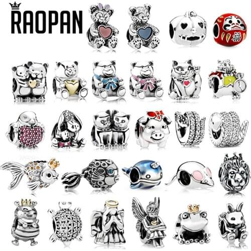 RAOPAN Charm Beads 925 Silver Angel Fish Bow Bear Piglet Cute Charm suitable for ladies original bracelet DIY jewelry