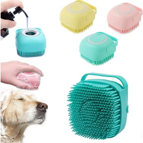 Silicone Dog Bath Massage Gloves Brush Pet Cat Bathroom Cleaning Tool Comb Brush for Dog Can Pour Shampoo Dog Grooming Supplies