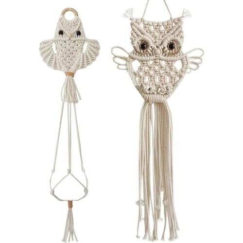 Owls Dream Catchers Macrame Wall Hanging Tapestry Wall Decor Boho Style Bohemian Woven Home Decoration Handicraft Gift