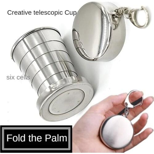Outdoor Stainless Steel Portable Small Wine Glass Retractable Folding Cup With Key Ring Folding Water Cup Customized LOGO