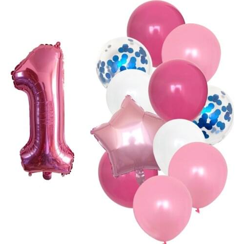 12pcs First Birthday Girl Party Balloons Pink Number Baloon Birthday Decoration Kids 1 2 3 4 5 6 7 8 9 Years Old Party Supplies