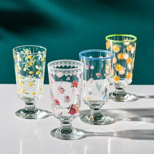 Ins Qingba Drinking Cup Goblet Korean Phnom Penh Glass Cup French Romantic Short Foot Wine Cup Ice Cream Cup Wine Glasses