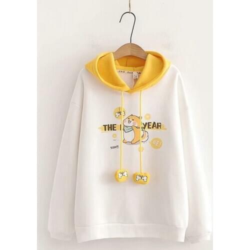 YUPINCIAGA Japanese Sweet Preppy Style Cute Cartoon Dog Print Plus Velvet Hoodies Color Matching Hooded Sweatshirt Women 209870