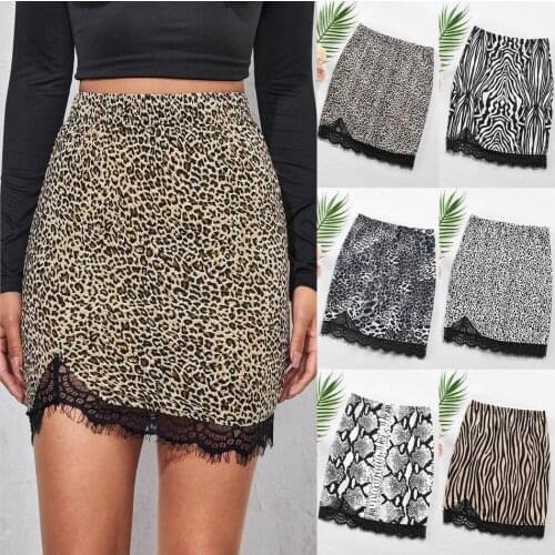 Leopard Lace Sexy Mini Korean Fashion High-Waisted Vintage Spring Autumn Summer WomenS Clothing Skirts Vetement Femme 2021