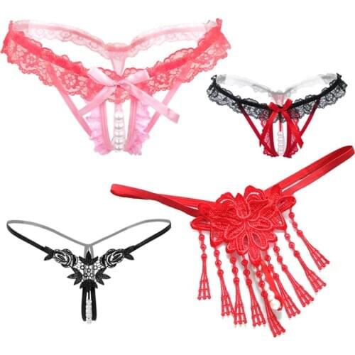 Womens Panties For Sex Open Crotch Thongs With Pear Beads Sexy Lingerie Briefs Pants Erotic Underwear Sex Panties With A Hole