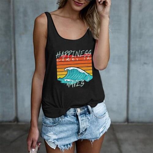 Happiness Comes In Waves Print Plus Size Women Tank Top Sleeveless Oversized Summer Tank Tops Fashion Vogue Loose Femme Vest