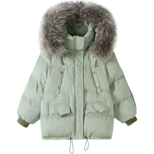 Winter Coat Womens Parka Jacket 2021 New Thick Bread Korean Style Loose Casual Womens Hooded Jacket Thread Sleeve Quilted Coat