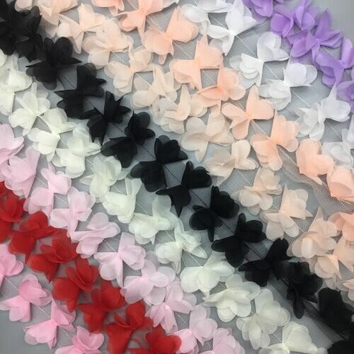 1 YD Multicolor 3D Flowers Petals Chiffon Leaves Trim Wedding Dress Bridal Lace Fabric Doll Childrens Clothing Applique Sewing