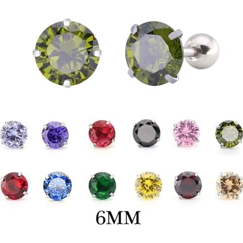 1 pcs/bag Size 6mm 4 Colors Titanium Needle Claws True Zircon Ear Studs Boys and Girls Earrings Ball Push For DIY Party Earrings