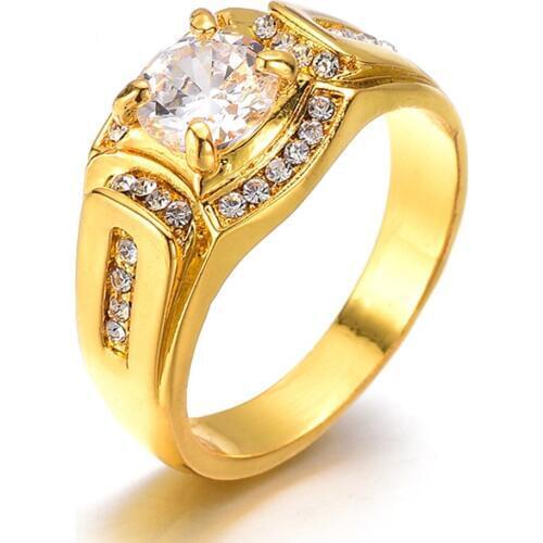 HIP Hop 1PC Full Pave Rhinestone Gold Silver Alloy Business Personality One Carat Ring For Men Women Jewelry Dropshiping