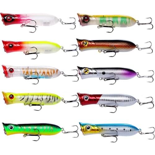 10pcs/Lot Floating Poppers Hard Lures Fishing 8cm 12g Treble Hook Crankbaits For Fishing Bass,Pike,Walleye Fake Lures Fishing