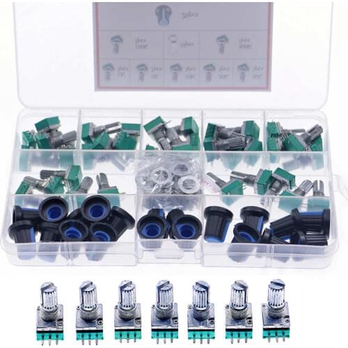 35pcs/Box audio 3pin shaft 15mm amplifier sealing potentiometer 1K/5K/10K/50K/100K/500K with knob