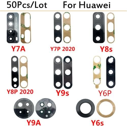 50Pcs/Lot， Rear Back Camera Glass Lens With Adhensive For Huawei Y9S Y8S Y8P Y6P Y7P Y6s Replacement Parts