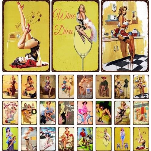 Bar Metal Tin Painting Sexy Girl Plaque Metal Retro Metal Sign Tin Sign Wall Artistic Sense Bar Club People Cave Retro Sign