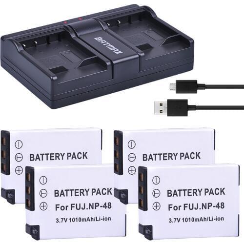 Batmax 4pcs NP-48 NP48 NP 48 Camera Battery + Dual USB Charger for Fujifilm XQ1 XQ2 Cameras