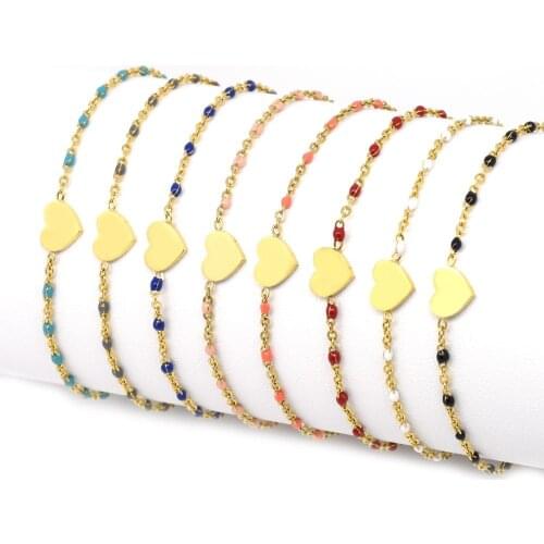 5pcs/ pack 24K Real Gold Plating Multi-color Beads Gold Charms Dainty Adjustable Link Bracelets For Women Birthday Gift