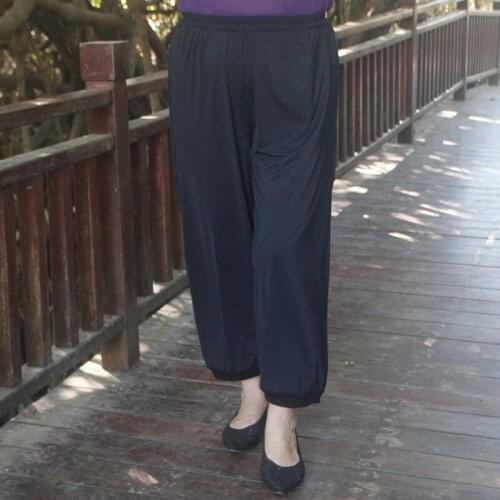 Middle aged woman pants 5xl 6xl 7xl plus size elastic high waist pants women casual loose black summer ankle length pants H520