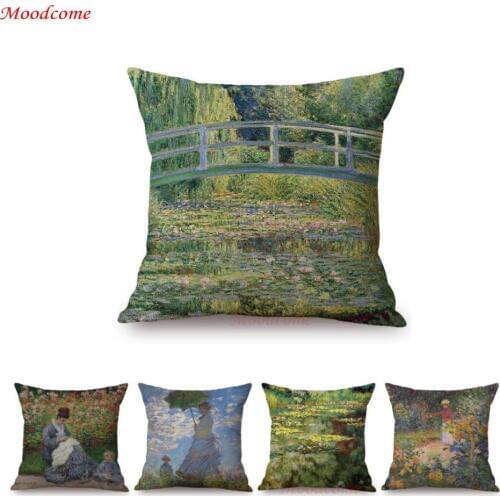 Claude Monet Famous Oil Painting Garden Series Camille Haystacks Impression Sunrise Impressionism Sofa Pillow Case Cushion Cover