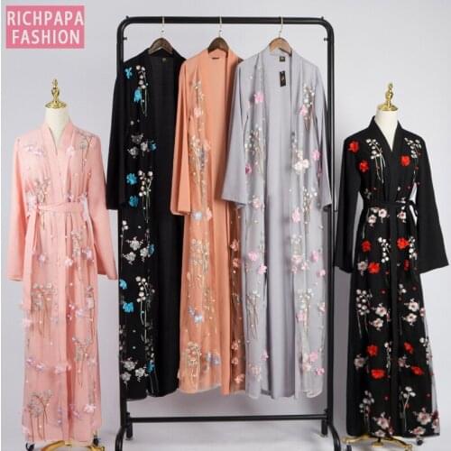 Floral Abaya Kimono Hijab Muslim Dress African Saudi Turkish Dresses Abayas For Women Kaftan Dubai Caftan Qatar Islamic Clothing