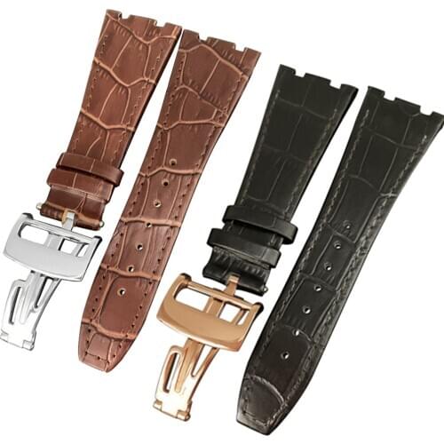 For AP strap 26mm Black Brown With Stitches Genuine Leather Watch Band Bracelet with steel deployment buckle