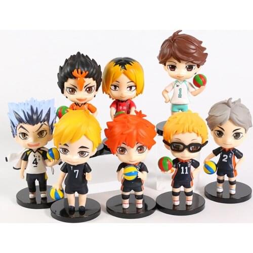 Haikyuu!! Tobio Kageyama Shoyo Hinata Yu Tsukishima Sugawara Koushi Oikawa Tooru Kenma Kozume Q Ver PVC Figures Toys 8pcs/set