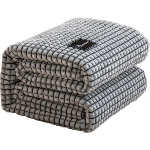J Plaid for Beds Coral Fleece Blankets Gray Color Plaids Single/Queen/King Flannel Bedspreads Soft Warm Blankets for Bed