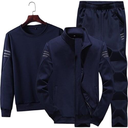 Autumn Spring Simple Men Baseball Jersey Suit Men Leisure Suits 3 Pieces Sets Sweatshirt+Sweatpants