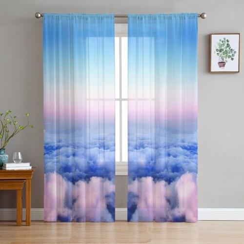 Beautiful Sky Clouds Print Sheer Window Panel Curtains Room for Living Room Bedroom Kitchen Room Chiffon Tulle Curtains