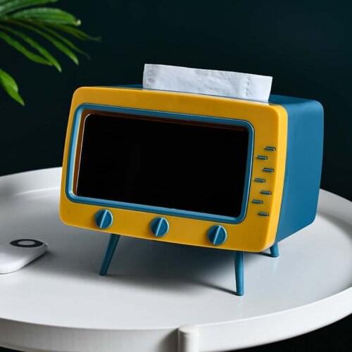 Creative TV Tissue Box Desktop Paper Holder Dispenser Storage Napkin Case Organizer with Mobile Phone Holder