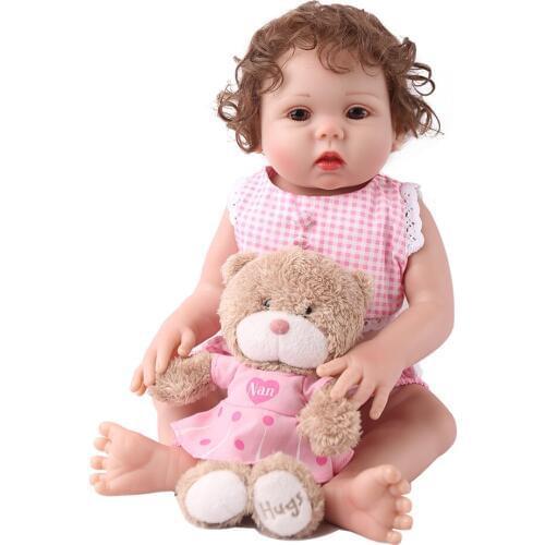 NPKDOLL 17inch Full Silicone Reborn Baby Lifelike Girl Doll Bath Toy Cute Bebes reborn Boneca Curly Hair kids Birthday Gift