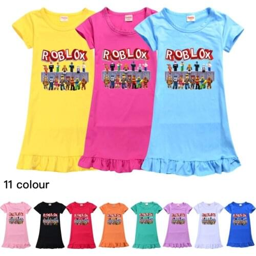 ROBLOX Summer Girls Dress Short Sleeve Pajamas Nightdress Sleepwear Baby Girl Kids Clothes Nightgown Children Clothing Homewear