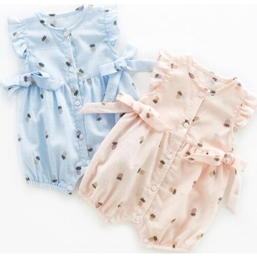 Infant baby boys girls summer jumpsuit newborn pineapple printed clothes sleeveless romper vest bag fart clothing
