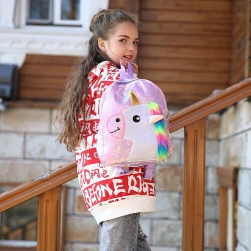 Fashion Girls Unicorn Sequins Backpacks for Women Children School Bags Kindergarten Toddler Kids Cartoon Plush School Backpacks