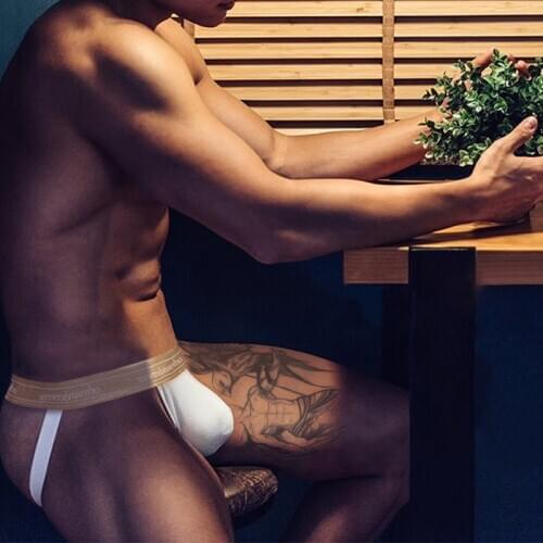 Men Underwear Sexy Gay Jockstrap Men Thong Breathable Cotton Panties Cueca Tanga Hombre Low Waist Mens Lingerie