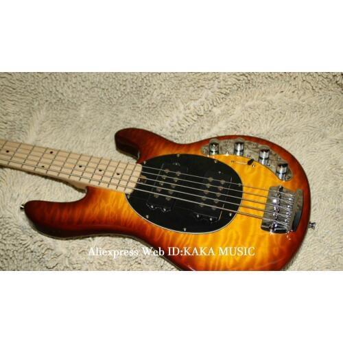 Wholesale New Arrival Sunburst 5 strings Electric Bass Maple Fingerboard Free Shipping