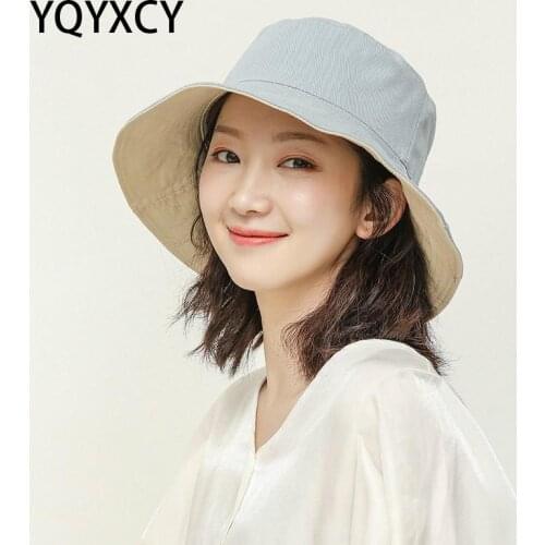 YQYXCY Bucket Hat Women Summer Spring Cotton Double Sided Fisherman Cap Sunshade Sunscreen Big Wide Brim Casual Folding Cap Bob