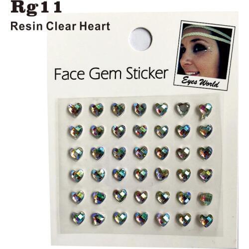 RG11 Clear Heart Shiny Resin stick on Face Decor Jewels Sticker Makeup Sticker HER Gift for Dress up, Costume Party