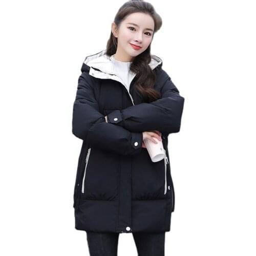 New Winter Down Cotton Jacket Female Fashion Loose Thicken Parker Jacket Outerwear Women Long Warm Hooded Overcoat Jacket Ladies