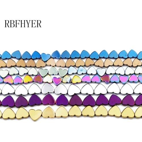 RBFHYER Purple,Blue,Green, Multicolored Peach Hearts 6/8mm Hematite Natural Stone Loose Beads For Jewelry Making DIY bracelet
