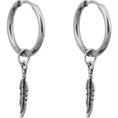 Hip Hop Leaf Titanium Feather Pendant Hoop Earrings Korean Jewelry Fashion Earrings