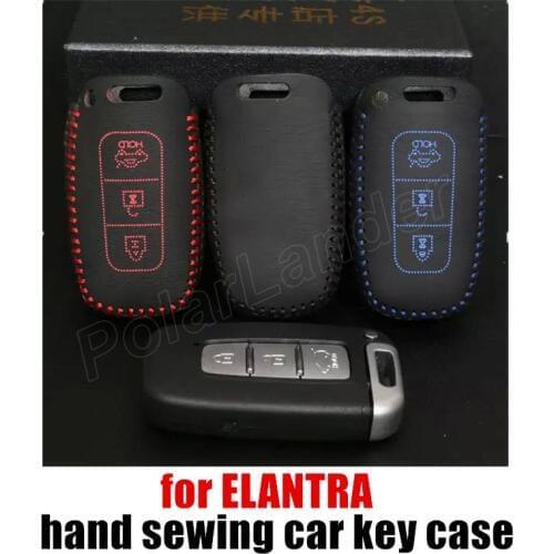 Only Red car key cover case 100% genuine leather sewing by hand autoparts wholesale fit for HYUDNAI ELANTRA